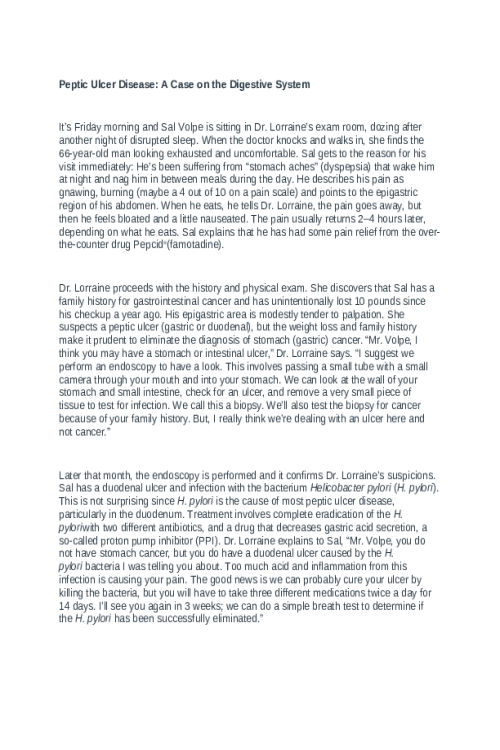 BIOS 256 Week 2 Discussion; Peptic Ulcer Disease; A Case on the Digestive System.