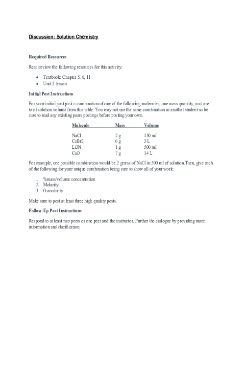 CHEM 120 Week 3 Discussion; Solution Chemistry - Molecule Li3N