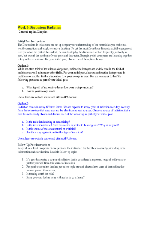 CHEM 120 Week 6 Discussion Option 2; Radiation - Topic of Uranium-238