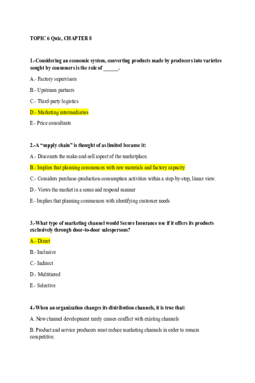 MKT 315 Topic 6 Quiz