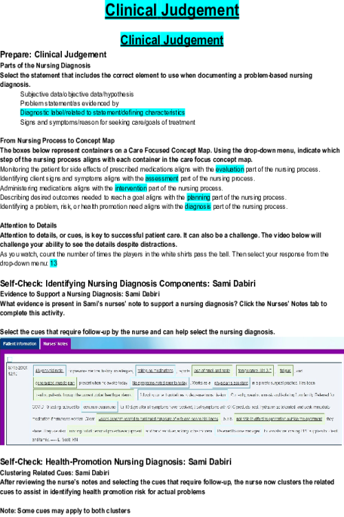 NR 226 Week 1 Concepts; Clinical Judgement