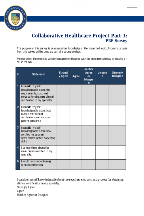 NR 447 Week 5 Assignment; Direct Care Project Part 3 - Implementing the Presentatio