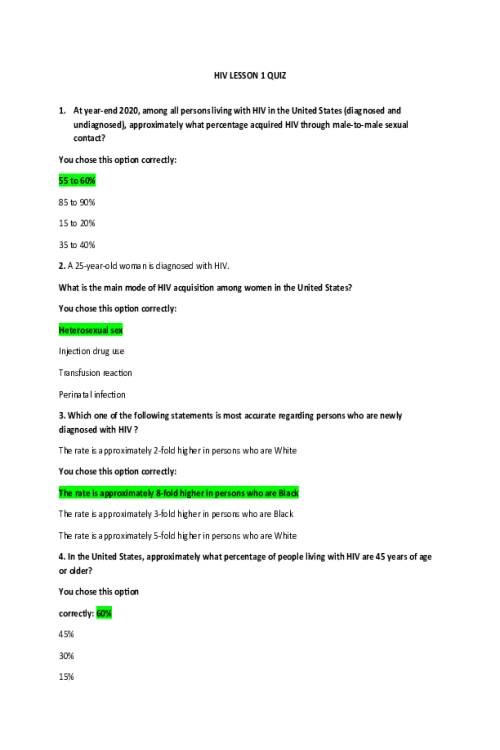 NR 511 Week 1 Assignment; National HIV Curriculum; Epidemiology of HIV