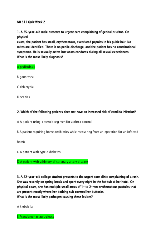 NR 511 Week 2 Quiz - 10 out of 10 Points..