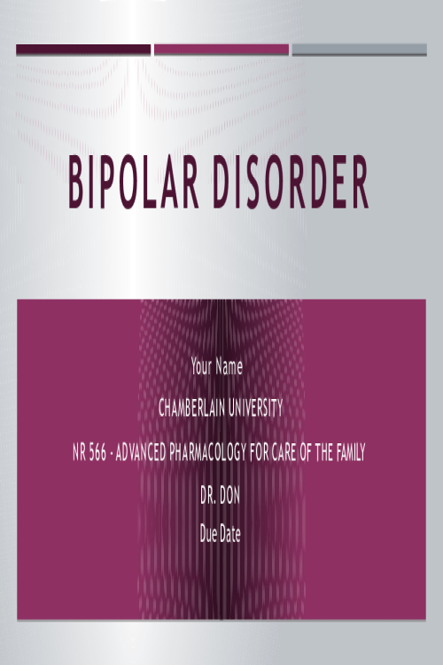 NR 566 Week 7 Assignment; Management of Psychiatric Conditions in Primary Care - Bipolar Disorder