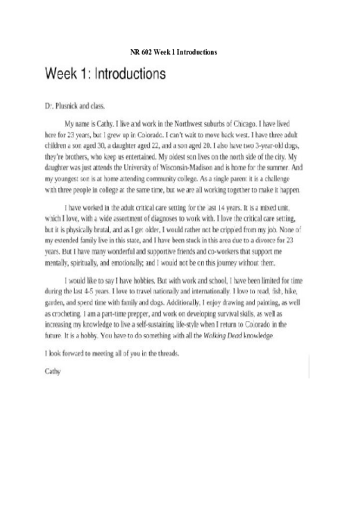 NR 602 Week 1 Assignment; Introductions.